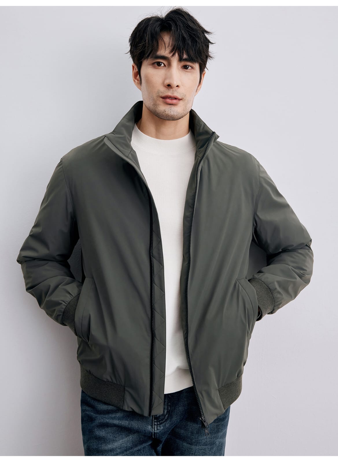 MEN’S LIGHTWEIGHT HIGH-COLLAR BOMBER JACKET CASUAL ZIP-UP OUTERWEAR