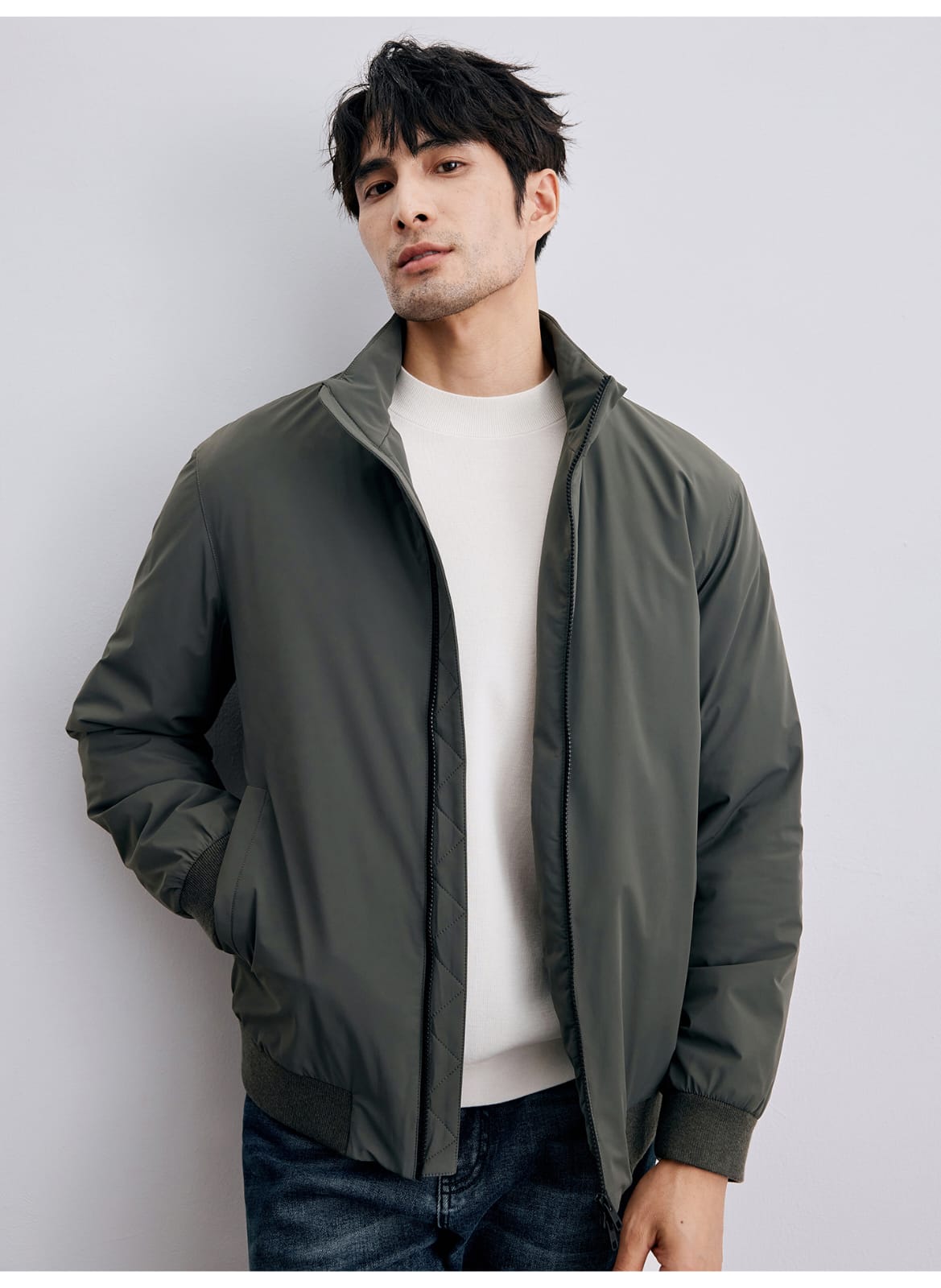 MEN’S LIGHTWEIGHT HIGH-COLLAR BOMBER JACKET CASUAL ZIP-UP OUTERWEAR