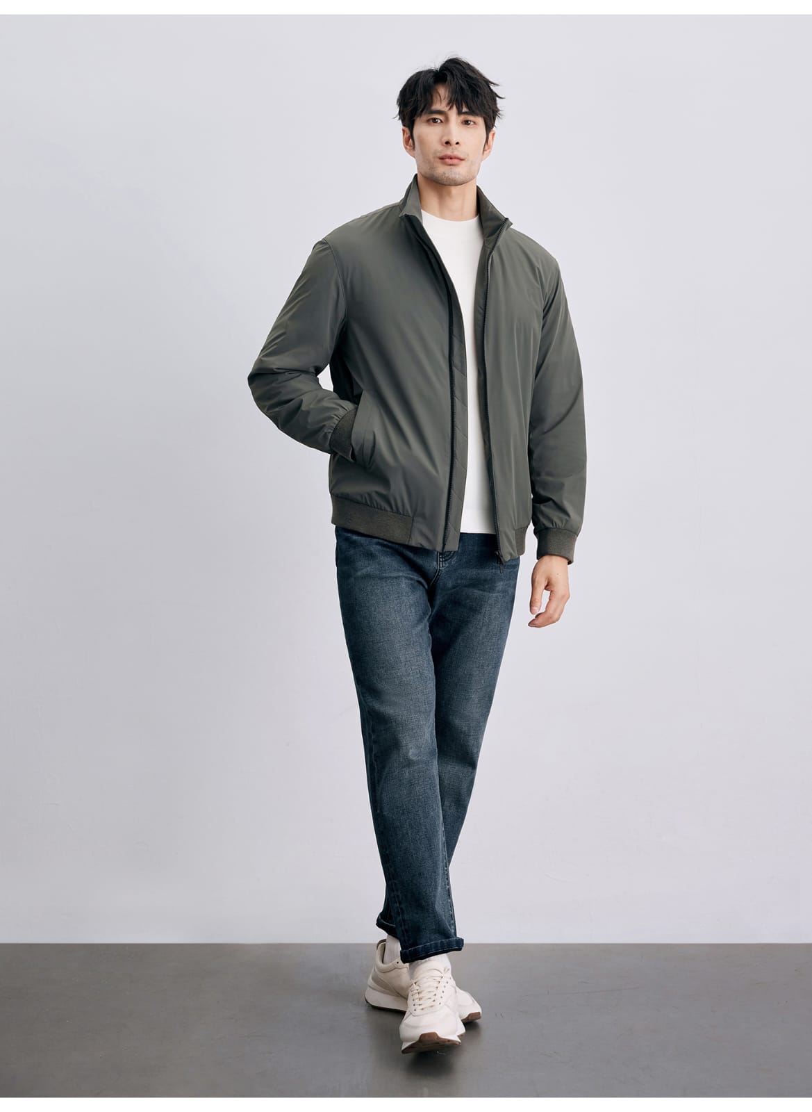 MEN’S LIGHTWEIGHT HIGH-COLLAR BOMBER JACKET CASUAL ZIP-UP OUTERWEAR