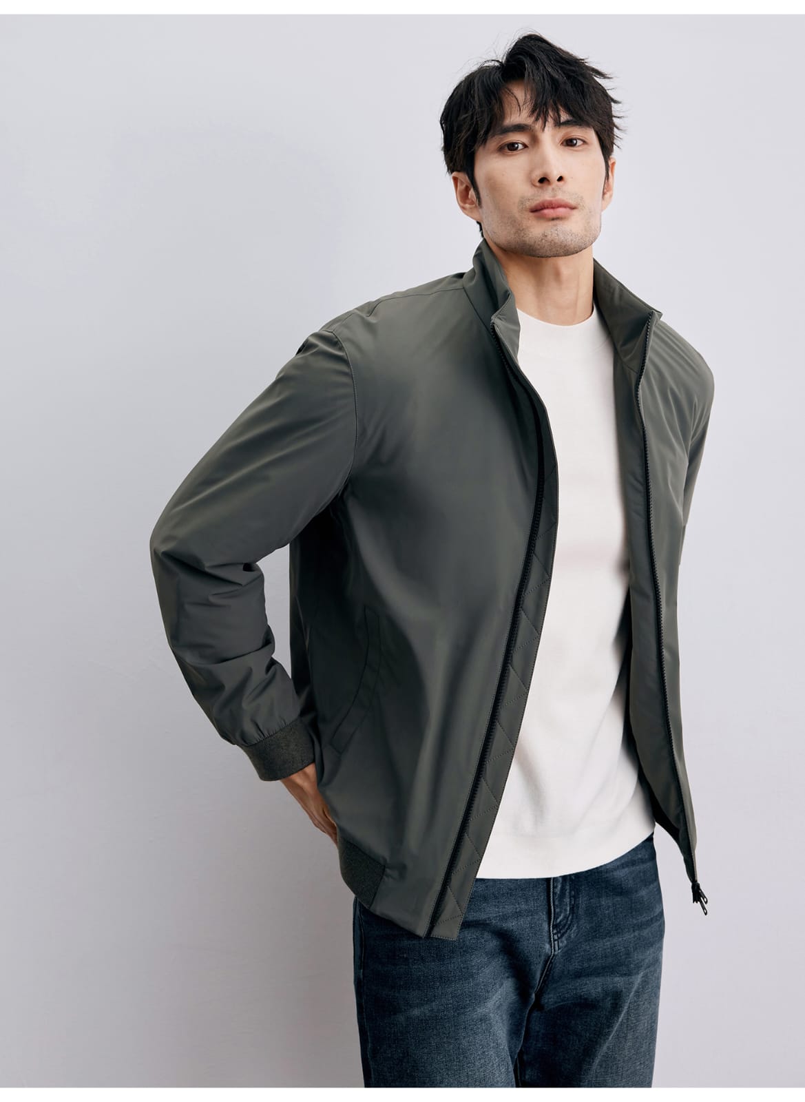 MEN’S LIGHTWEIGHT HIGH-COLLAR BOMBER JACKET CASUAL ZIP-UP OUTERWEAR