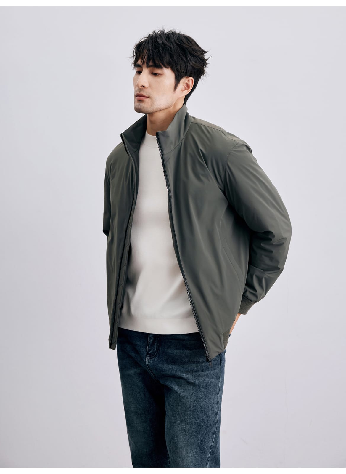 MEN’S LIGHTWEIGHT HIGH-COLLAR BOMBER JACKET CASUAL ZIP-UP OUTERWEAR