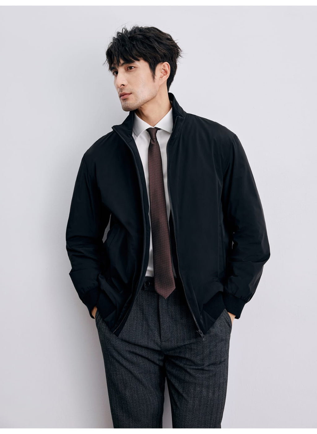 MEN’S LIGHTWEIGHT HIGH-COLLAR BOMBER JACKET CASUAL ZIP-UP OUTERWEAR