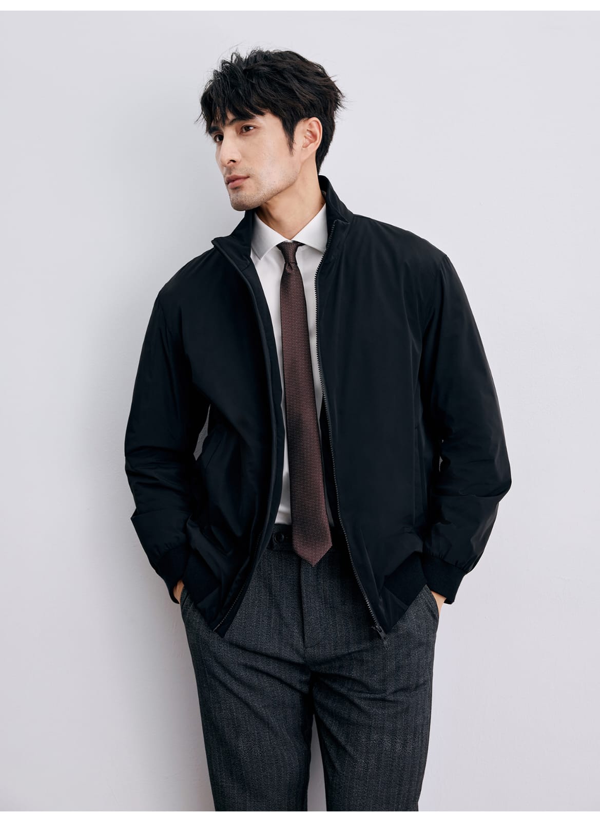 MEN’S LIGHTWEIGHT HIGH-COLLAR BOMBER JACKET CASUAL ZIP-UP OUTERWEAR