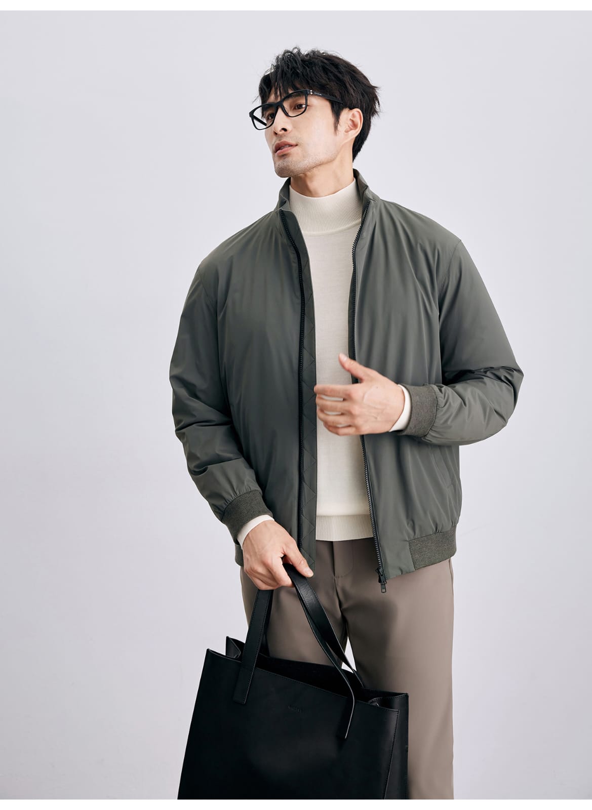 MEN’S LIGHTWEIGHT HIGH-COLLAR BOMBER JACKET CASUAL ZIP-UP OUTERWEAR