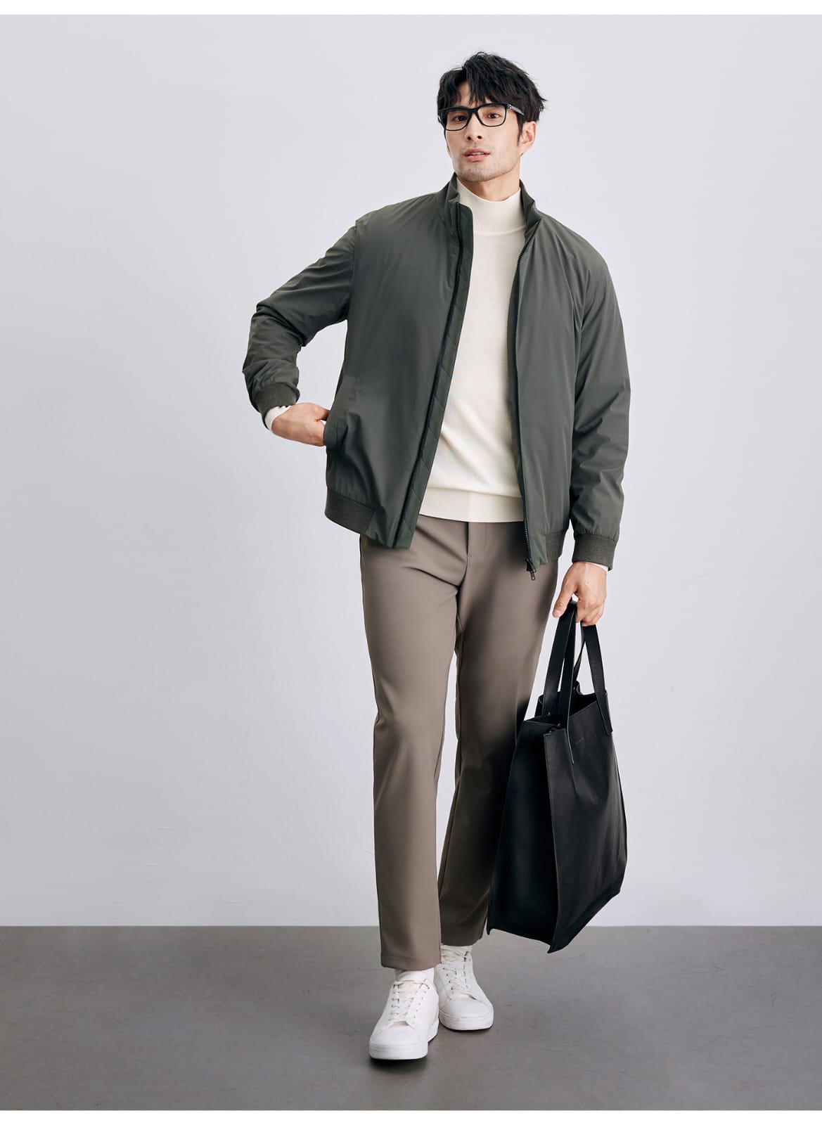MEN’S LIGHTWEIGHT HIGH-COLLAR BOMBER JACKET CASUAL ZIP-UP OUTERWEAR