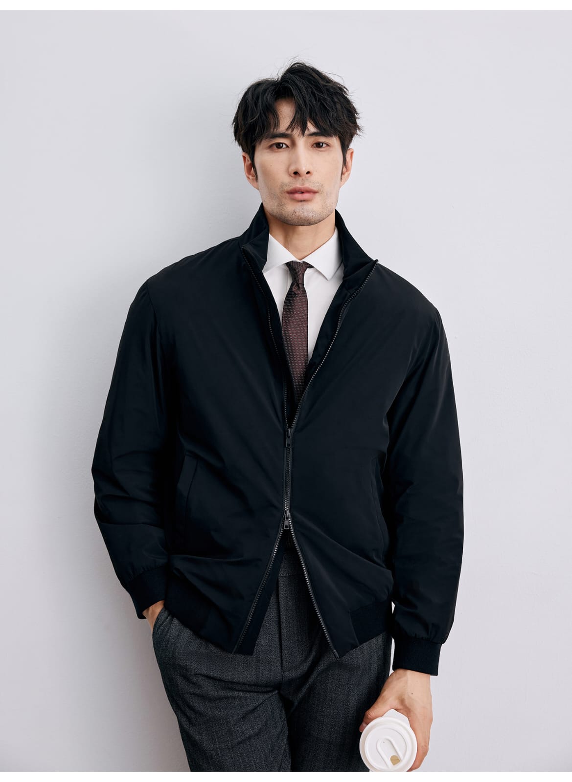 MEN’S LIGHTWEIGHT HIGH-COLLAR BOMBER JACKET CASUAL ZIP-UP OUTERWEAR