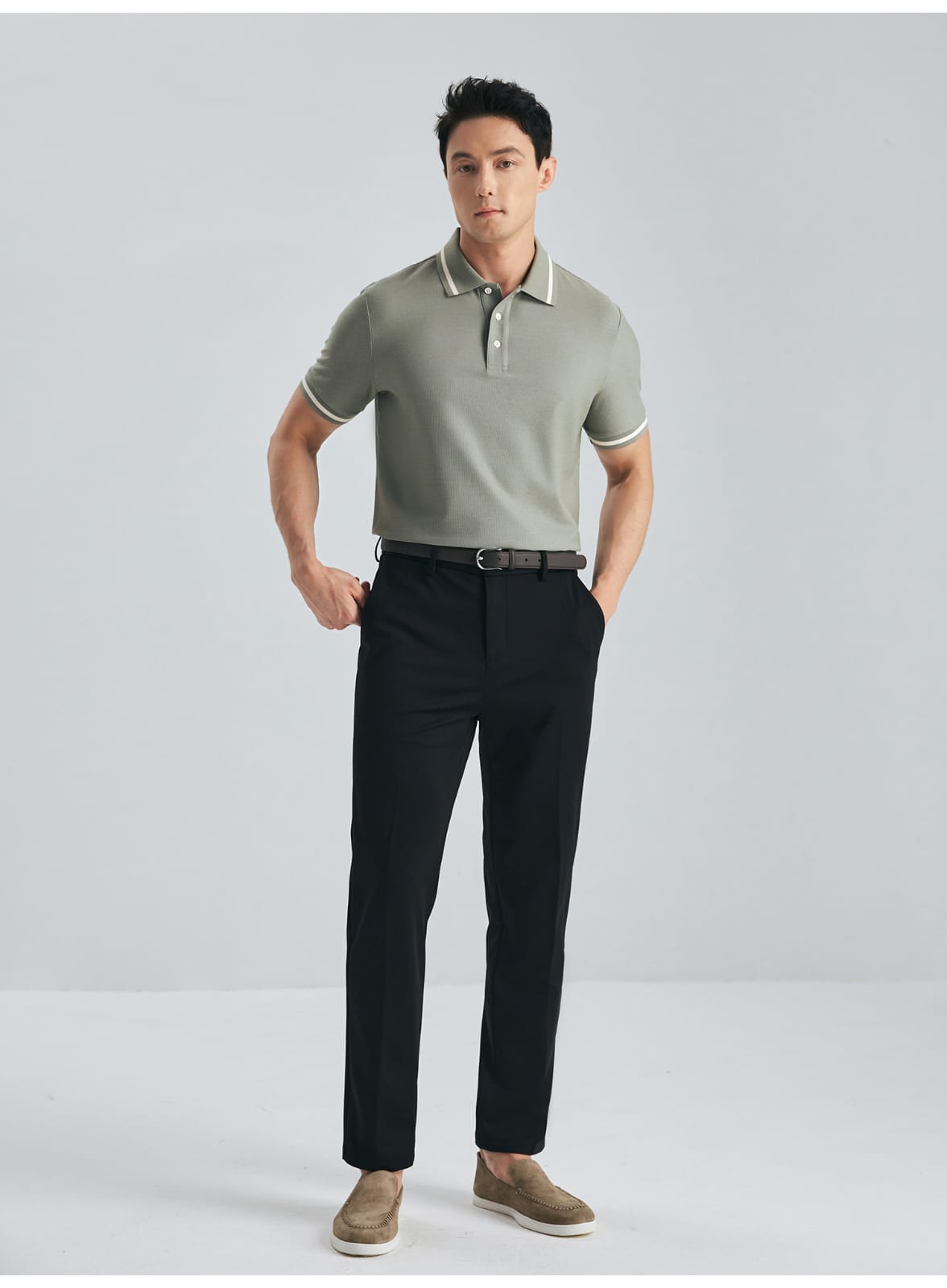 MULBERRY SILK WOOL COTTON BLEND SHORT SLEEVE POLO SHIRT