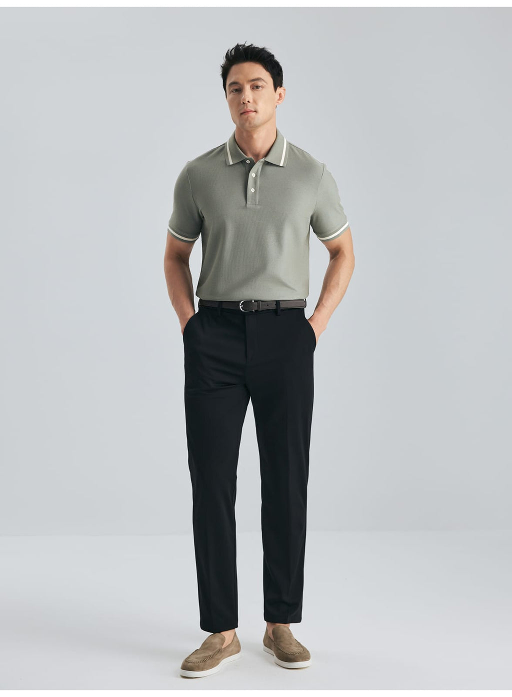MULBERRY SILK WOOL COTTON BLEND SHORT SLEEVE POLO SHIRT