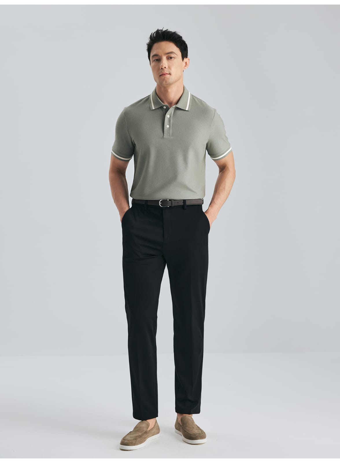 MULBERRY SILK WOOL COTTON BLEND SHORT SLEEVE POLO SHIRT