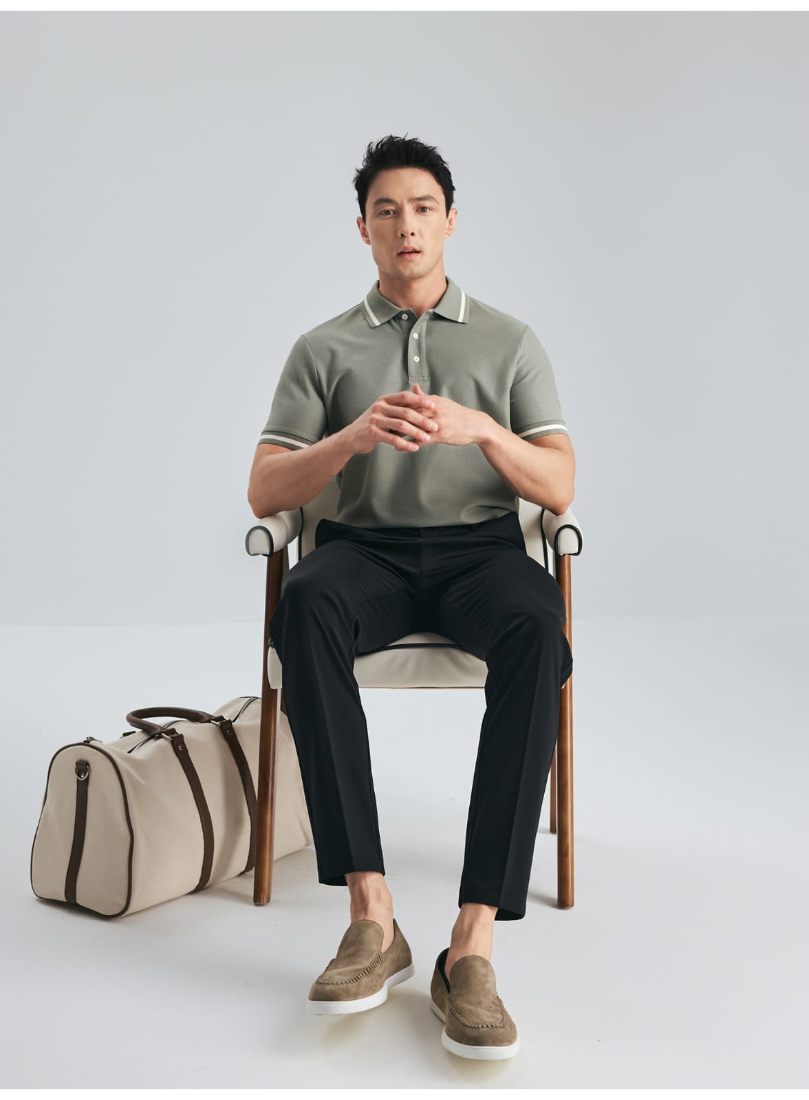 MULBERRY SILK WOOL COTTON BLEND SHORT SLEEVE POLO SHIRT