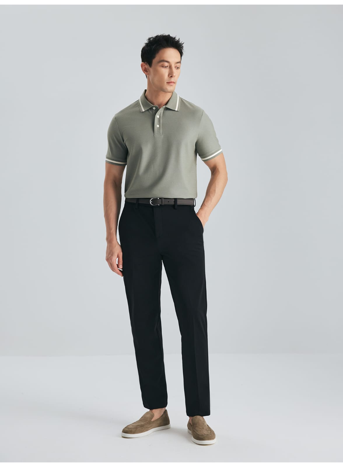 MULBERRY SILK WOOL COTTON BLEND SHORT SLEEVE POLO SHIRT