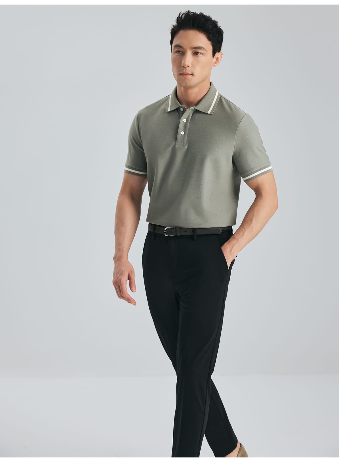 MULBERRY SILK WOOL COTTON BLEND SHORT SLEEVE POLO SHIRT