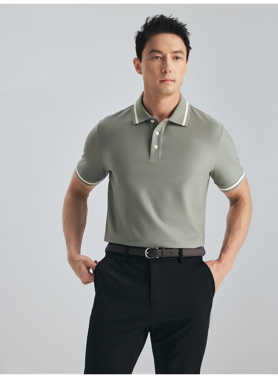 MULBERRY SILK WOOL COTTON BLEND SHORT SLEEVE POLO SHIRT