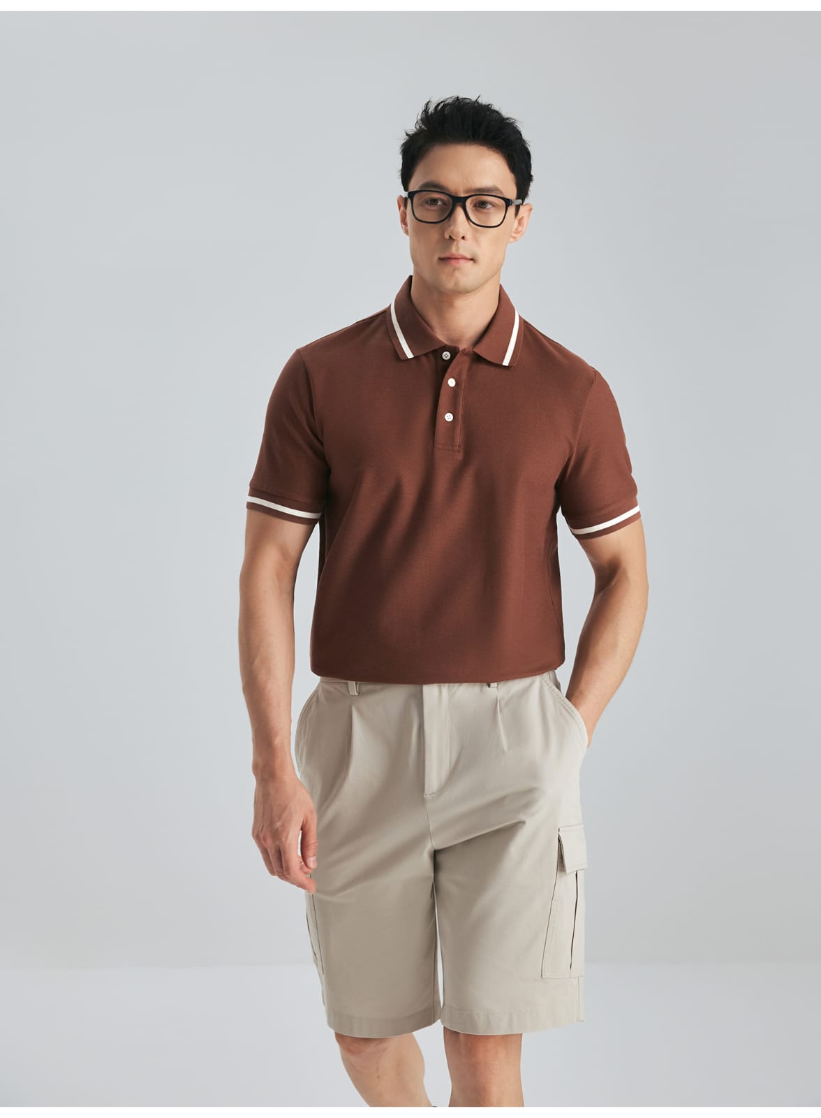 MULBERRY SILK WOOL COTTON BLEND SHORT SLEEVE POLO SHIRT