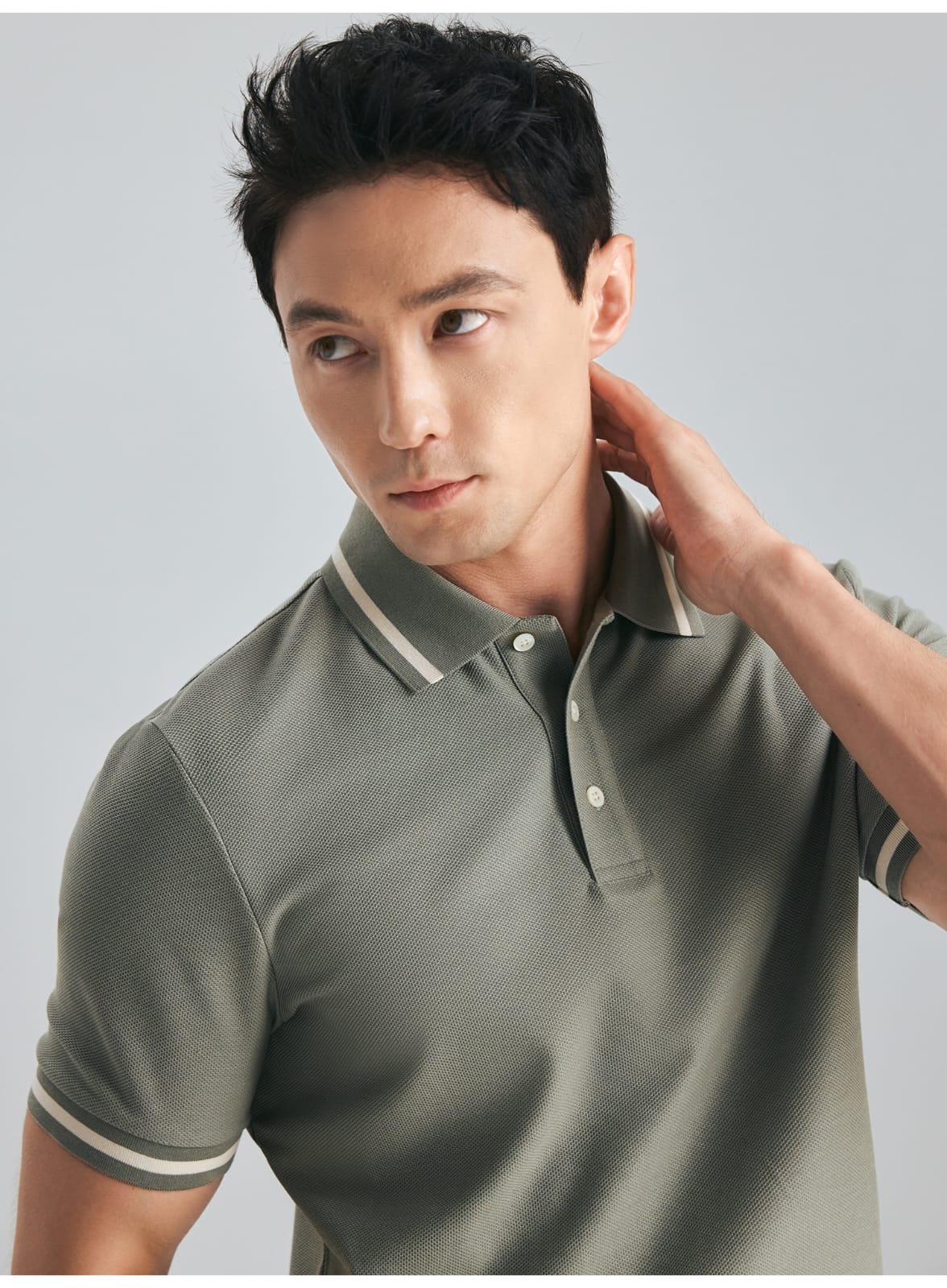 MULBERRY SILK WOOL COTTON BLEND SHORT SLEEVE POLO SHIRT