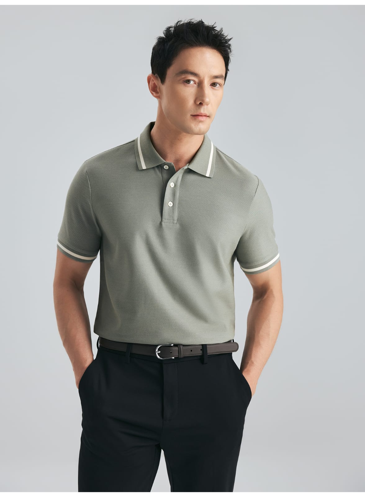 MULBERRY SILK WOOL COTTON BLEND SHORT SLEEVE POLO SHIRT