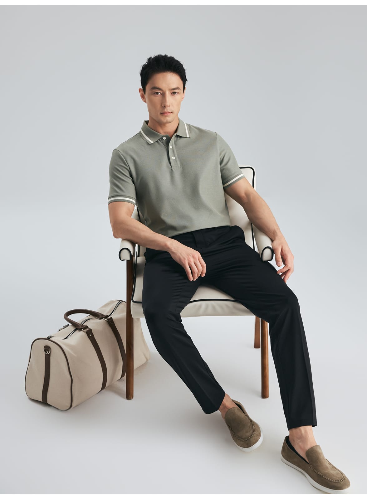 MULBERRY SILK WOOL COTTON BLEND SHORT SLEEVE POLO SHIRT