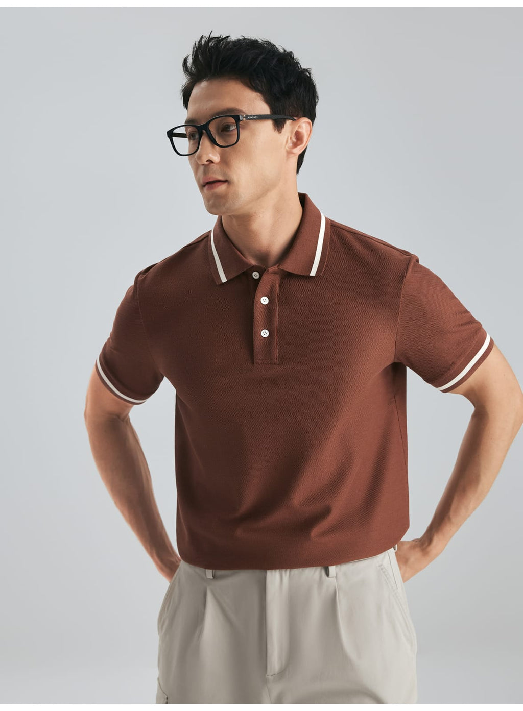 MULBERRY SILK WOOL COTTON BLEND SHORT SLEEVE POLO SHIRT