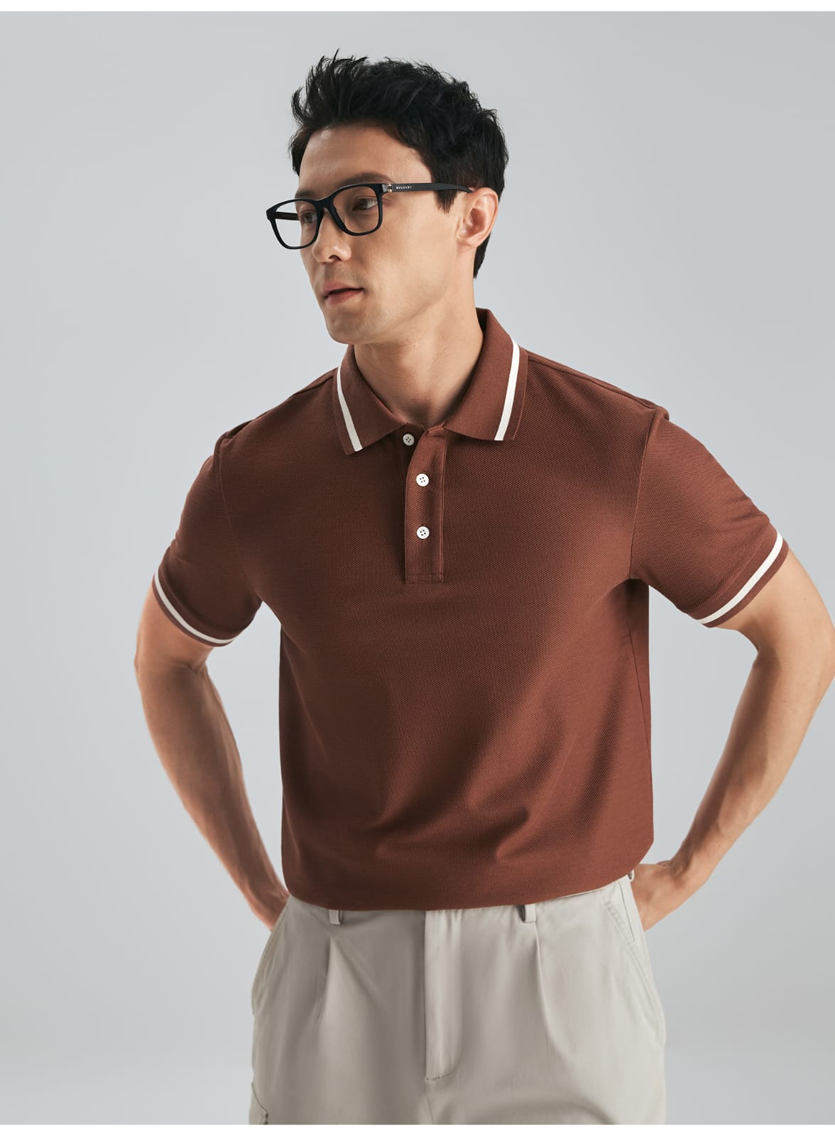 MULBERRY SILK WOOL COTTON BLEND SHORT SLEEVE POLO SHIRT
