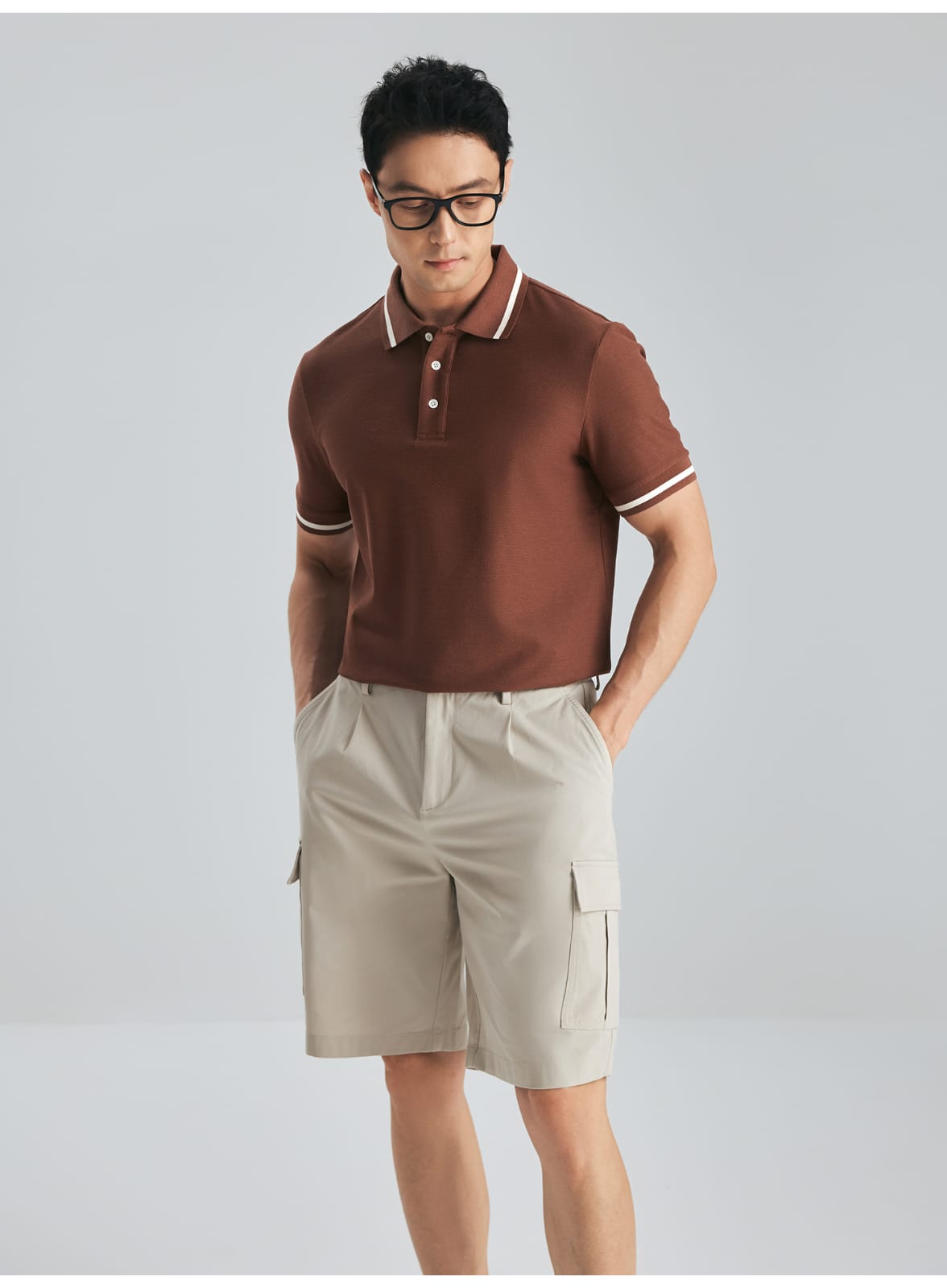 MULBERRY SILK WOOL COTTON BLEND SHORT SLEEVE POLO SHIRT