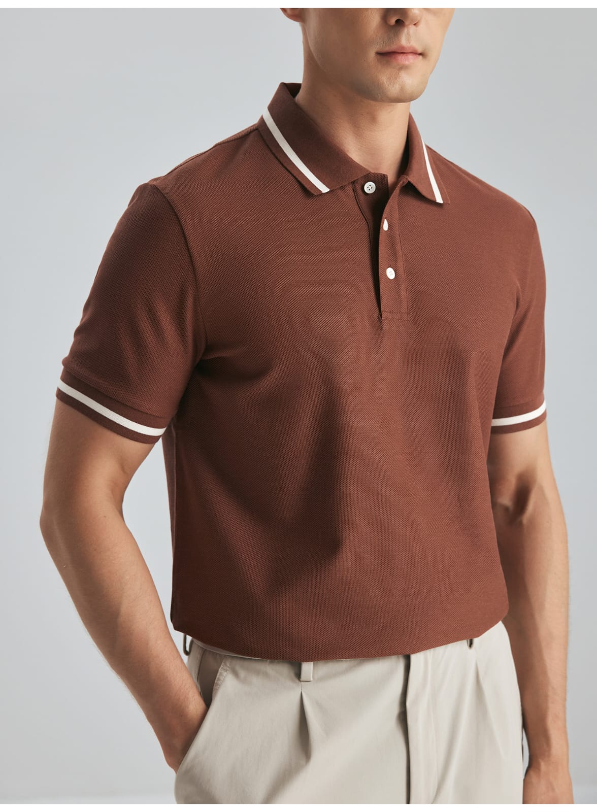 MULBERRY SILK WOOL COTTON BLEND SHORT SLEEVE POLO SHIRT