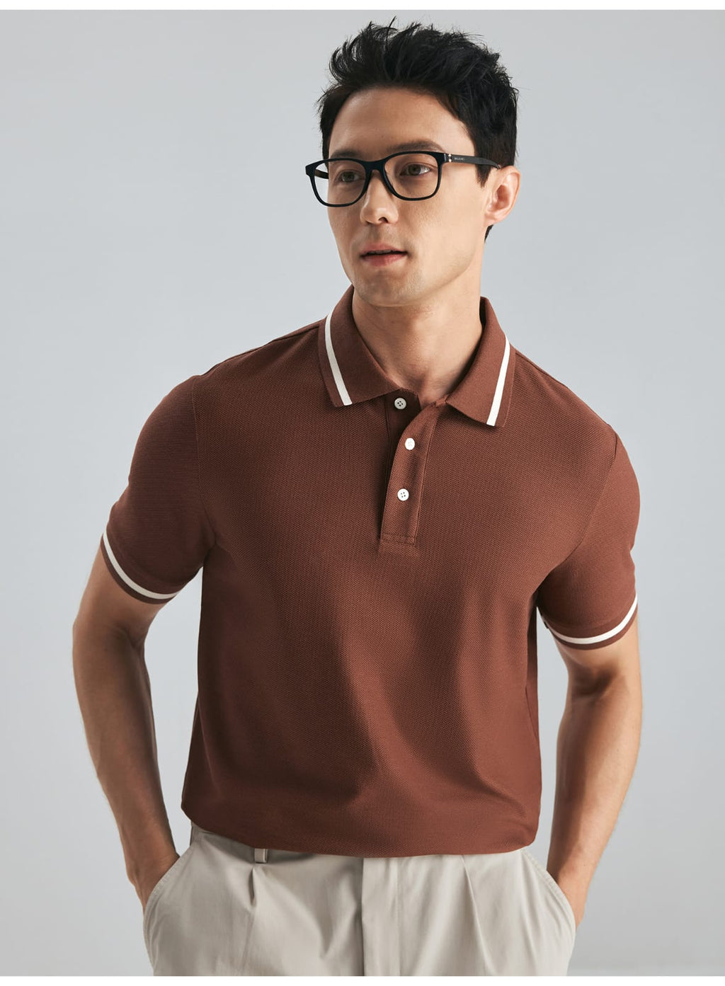 MULBERRY SILK WOOL COTTON BLEND SHORT SLEEVE POLO SHIRT