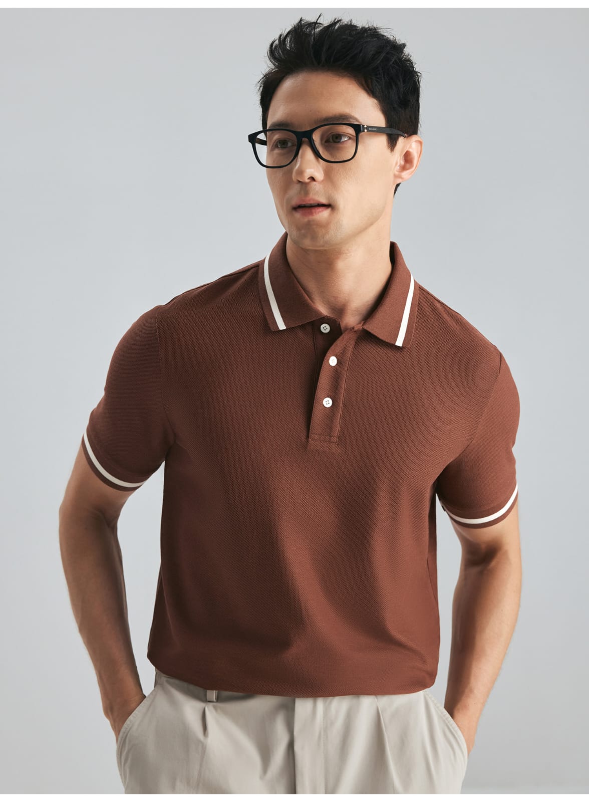 MULBERRY SILK WOOL COTTON BLEND SHORT SLEEVE POLO SHIRT