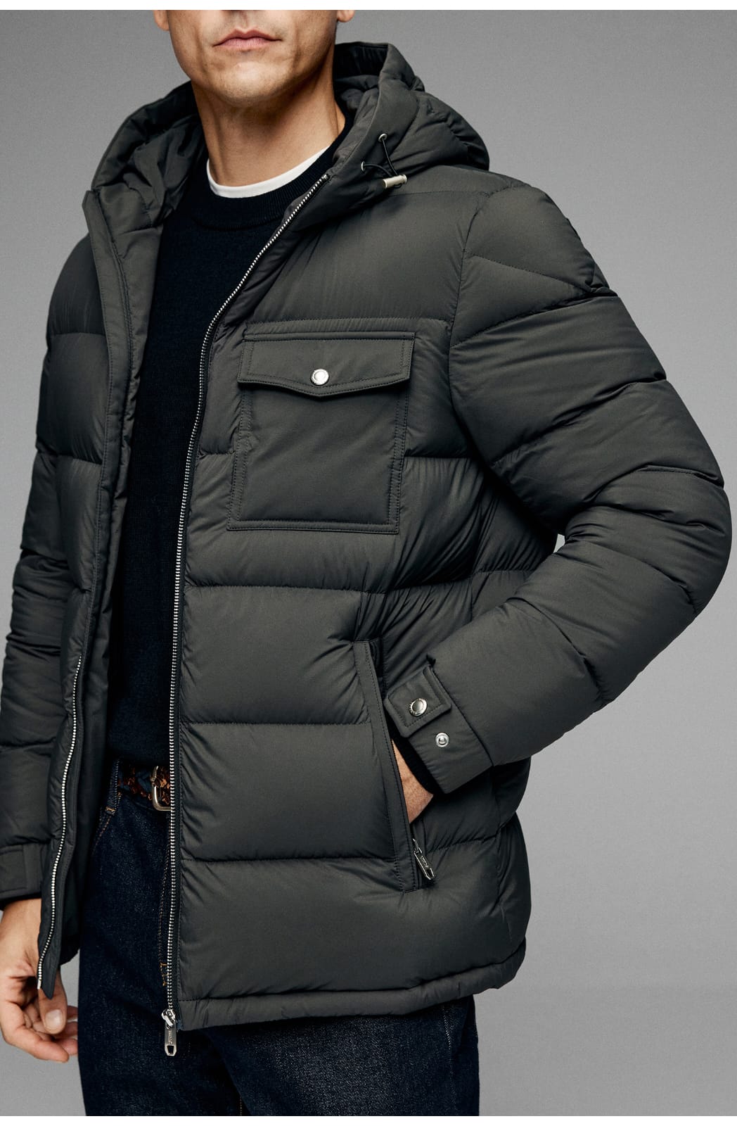 BUSINESS DOWNCOAT FLUFFY WARM HOODED GOOSE DOWN JACKET