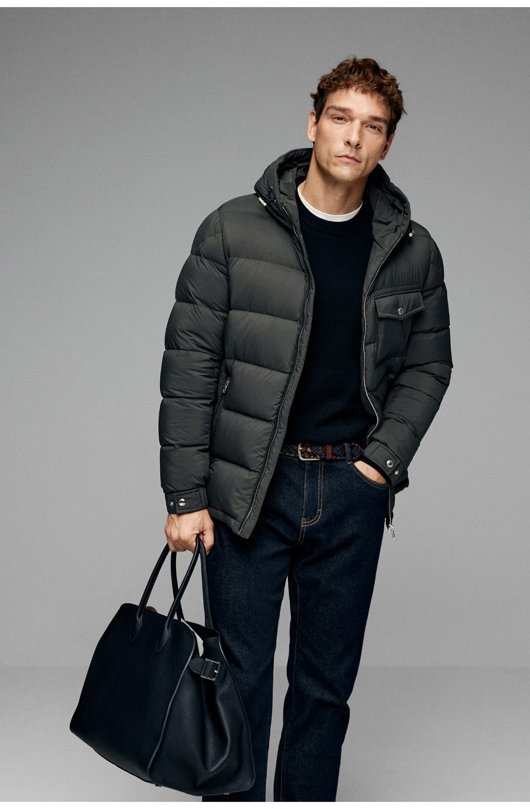 BUSINESS DOWNCOAT FLUFFY WARM HOODED GOOSE DOWN JACKET