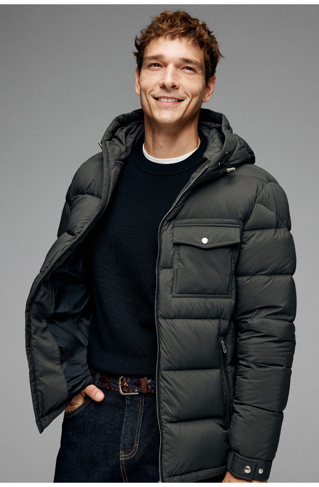BUSINESS DOWNCOAT FLUFFY WARM HOODED GOOSE DOWN JACKET