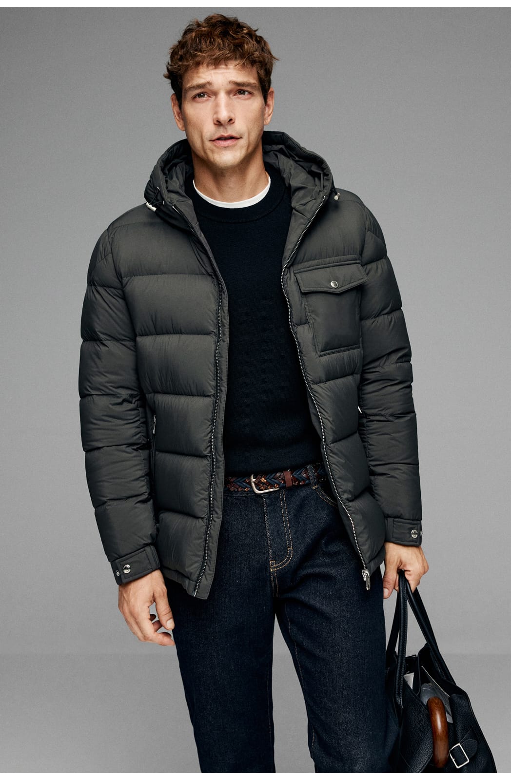 BUSINESS DOWNCOAT FLUFFY WARM HOODED GOOSE DOWN JACKET