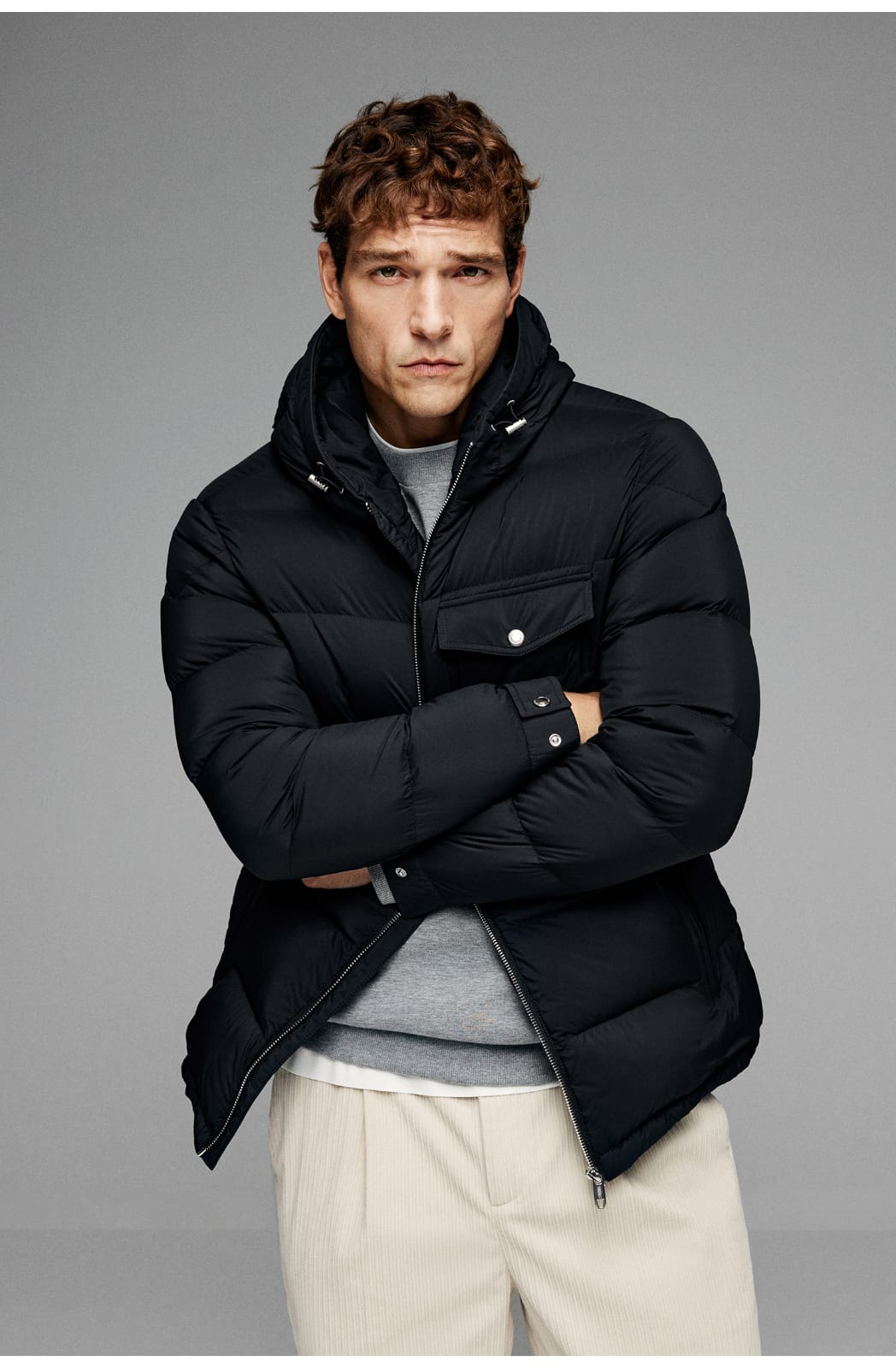 BUSINESS DOWNCOAT FLUFFY WARM HOODED GOOSE DOWN JACKET