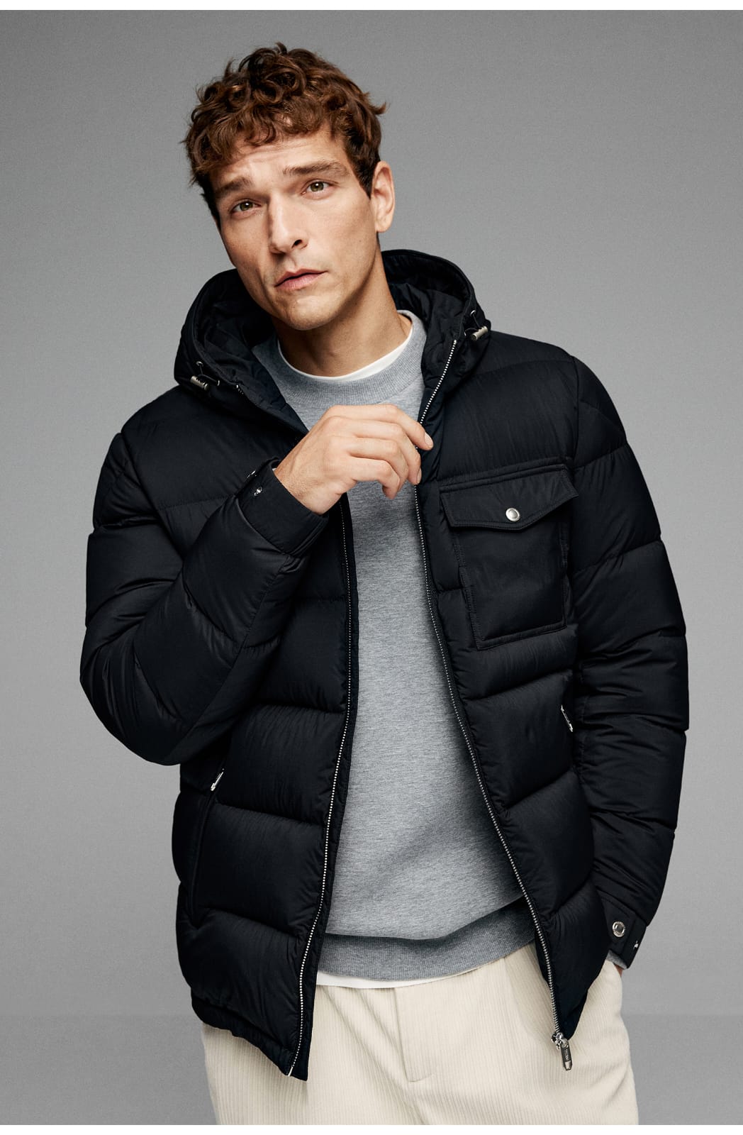 BUSINESS DOWNCOAT FLUFFY WARM HOODED GOOSE DOWN JACKET