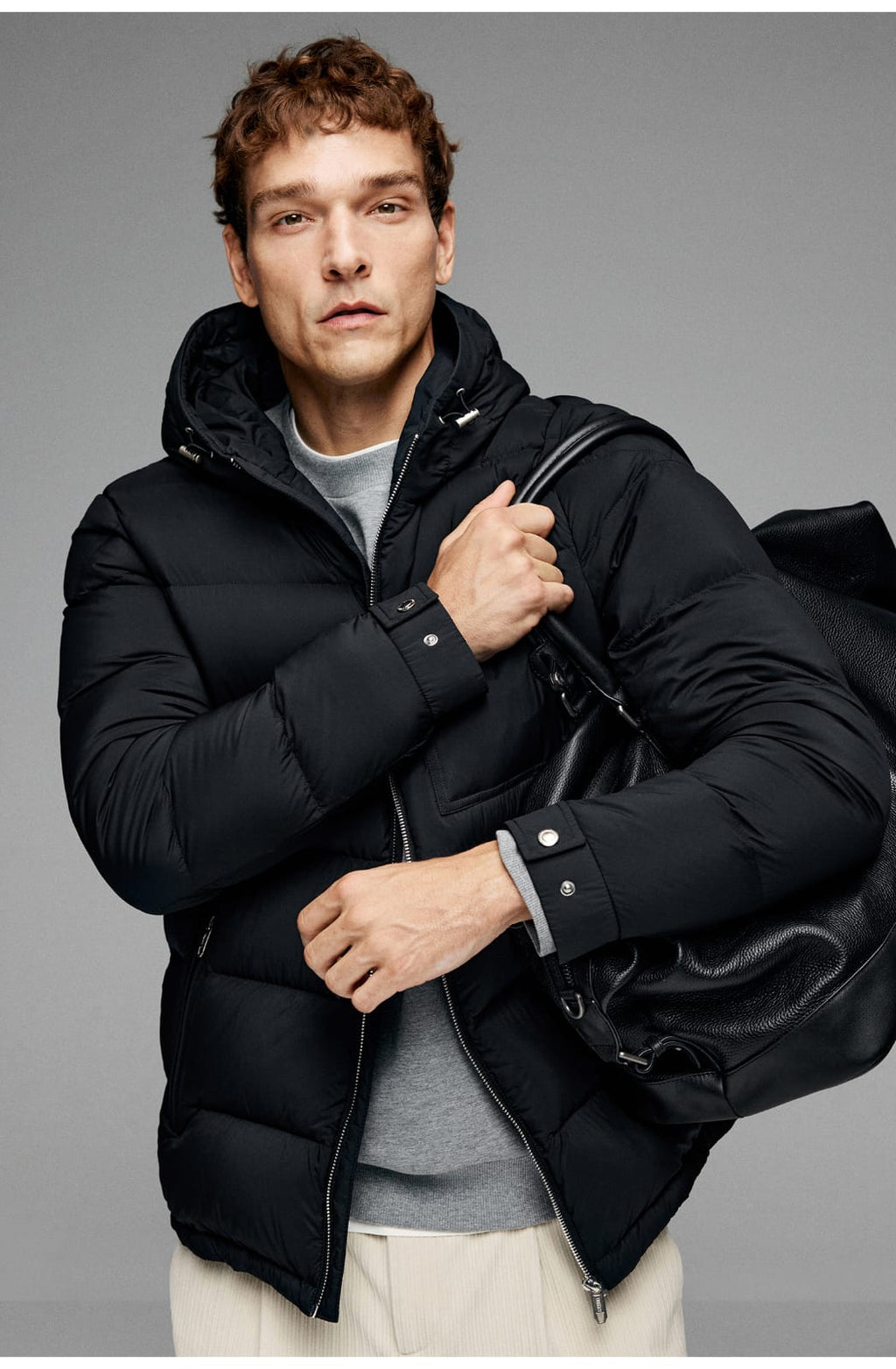BUSINESS DOWNCOAT FLUFFY WARM HOODED GOOSE DOWN JACKET