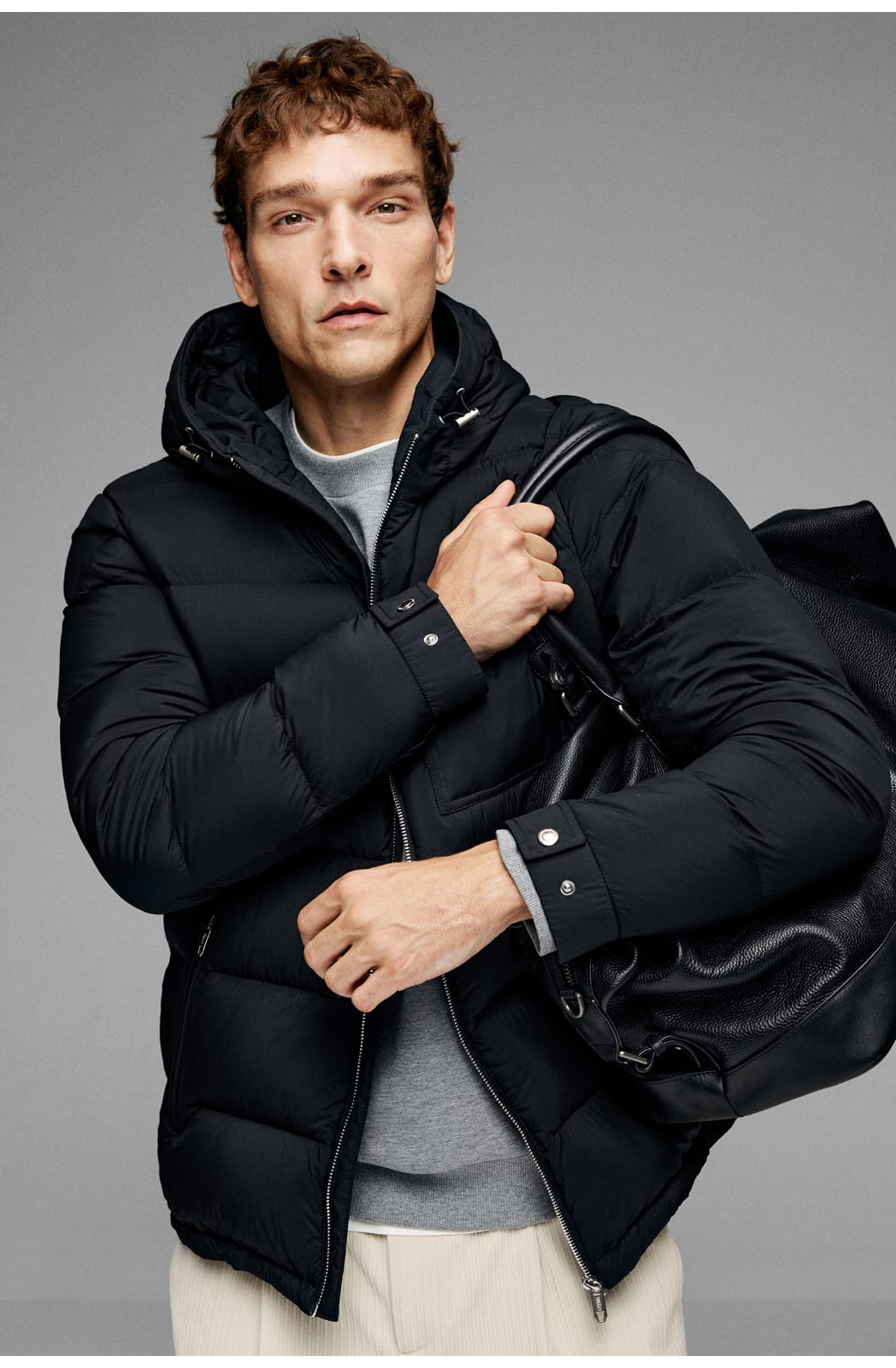 BUSINESS DOWNCOAT FLUFFY WARM HOODED GOOSE DOWN JACKET
