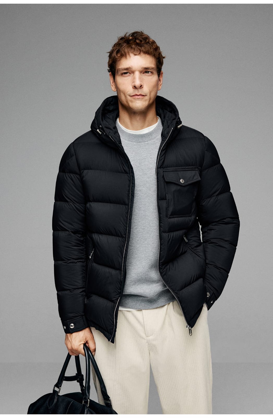 BUSINESS DOWNCOAT FLUFFY WARM HOODED GOOSE DOWN JACKET