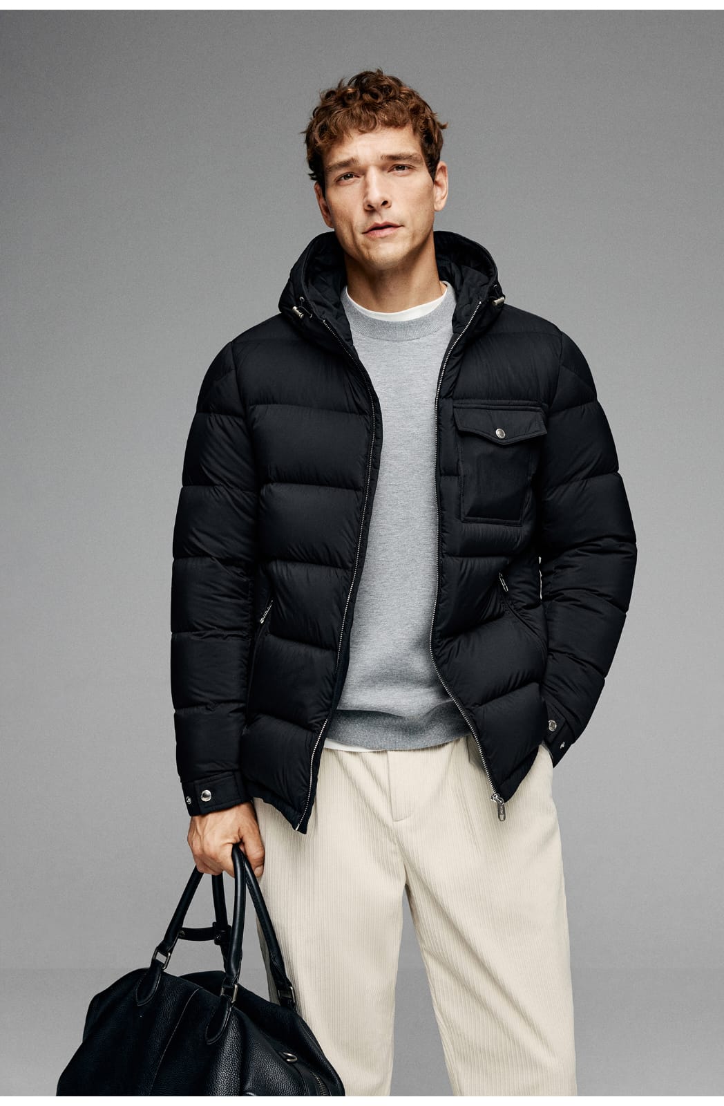 BUSINESS DOWNCOAT FLUFFY WARM HOODED GOOSE DOWN JACKET