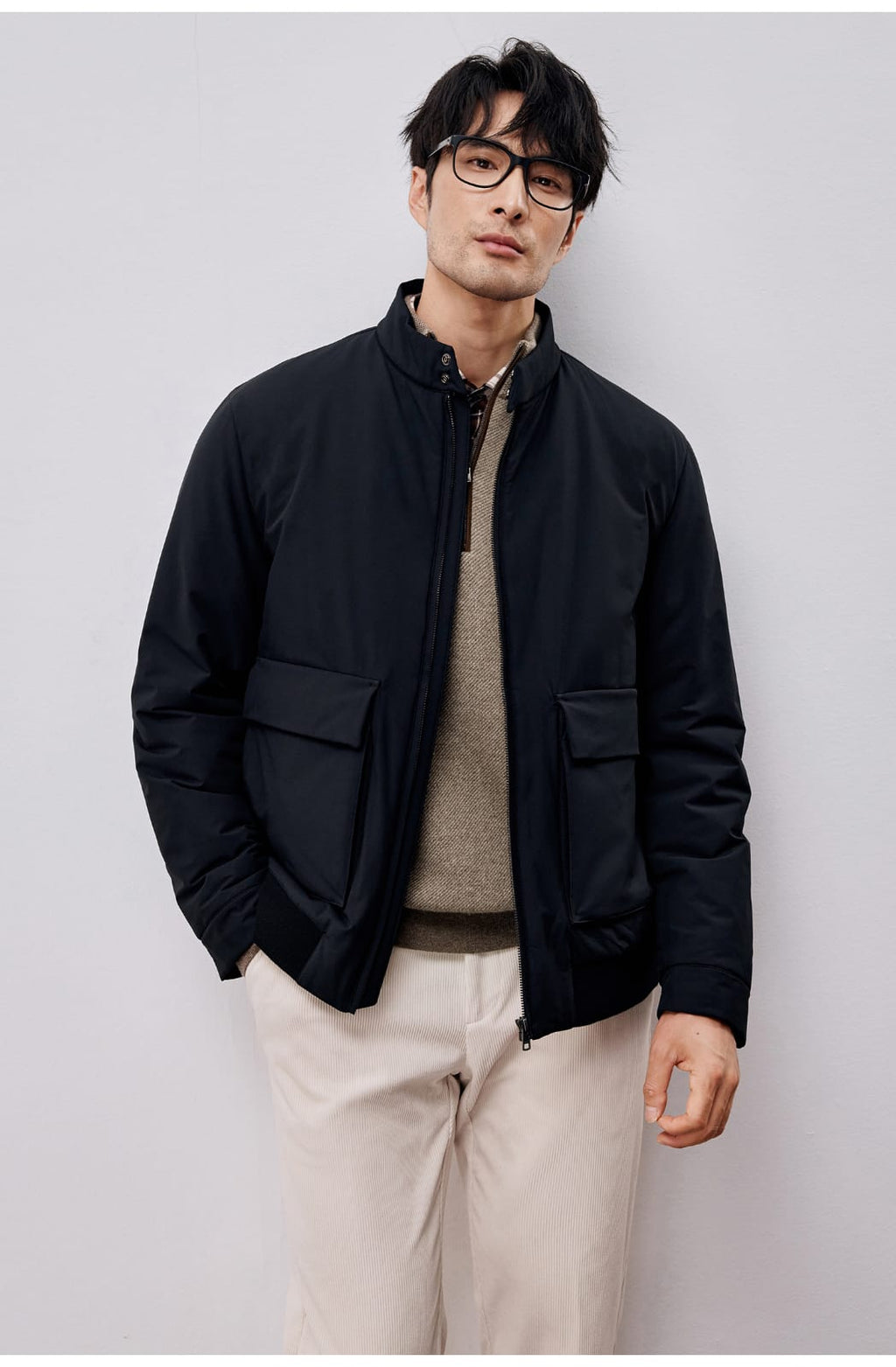 ITALIAN STYLE LIGHTWEIGHT THERMAL STAND COLLAR JACKET