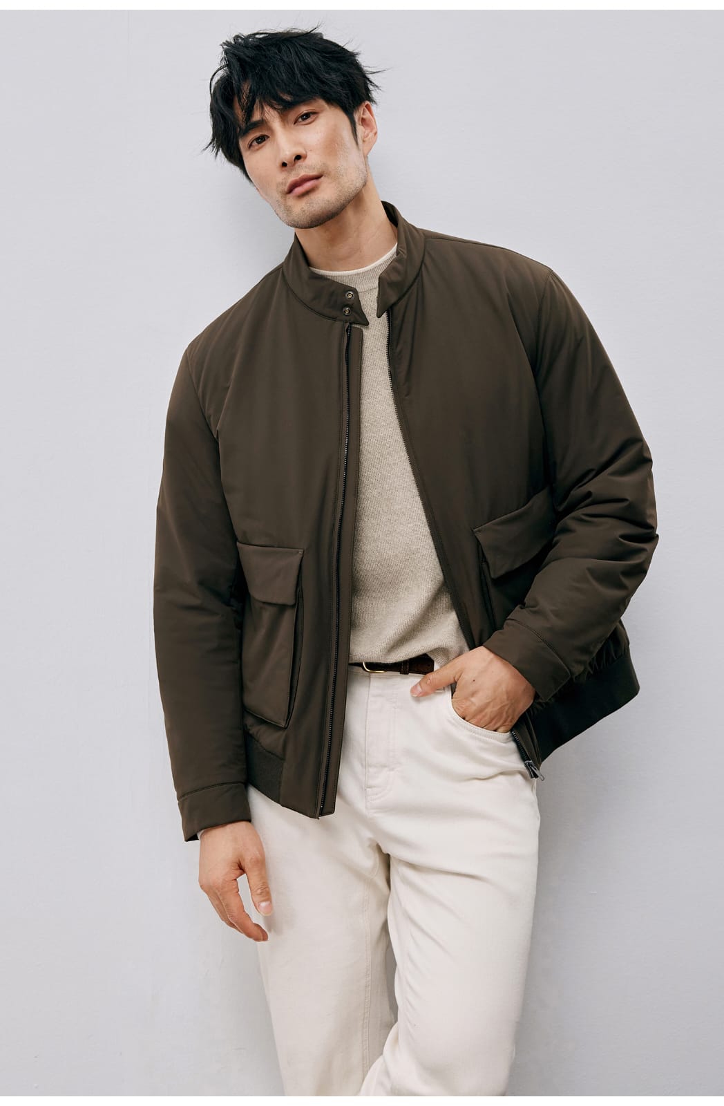 ITALIAN STYLE LIGHTWEIGHT THERMAL STAND COLLAR JACKET