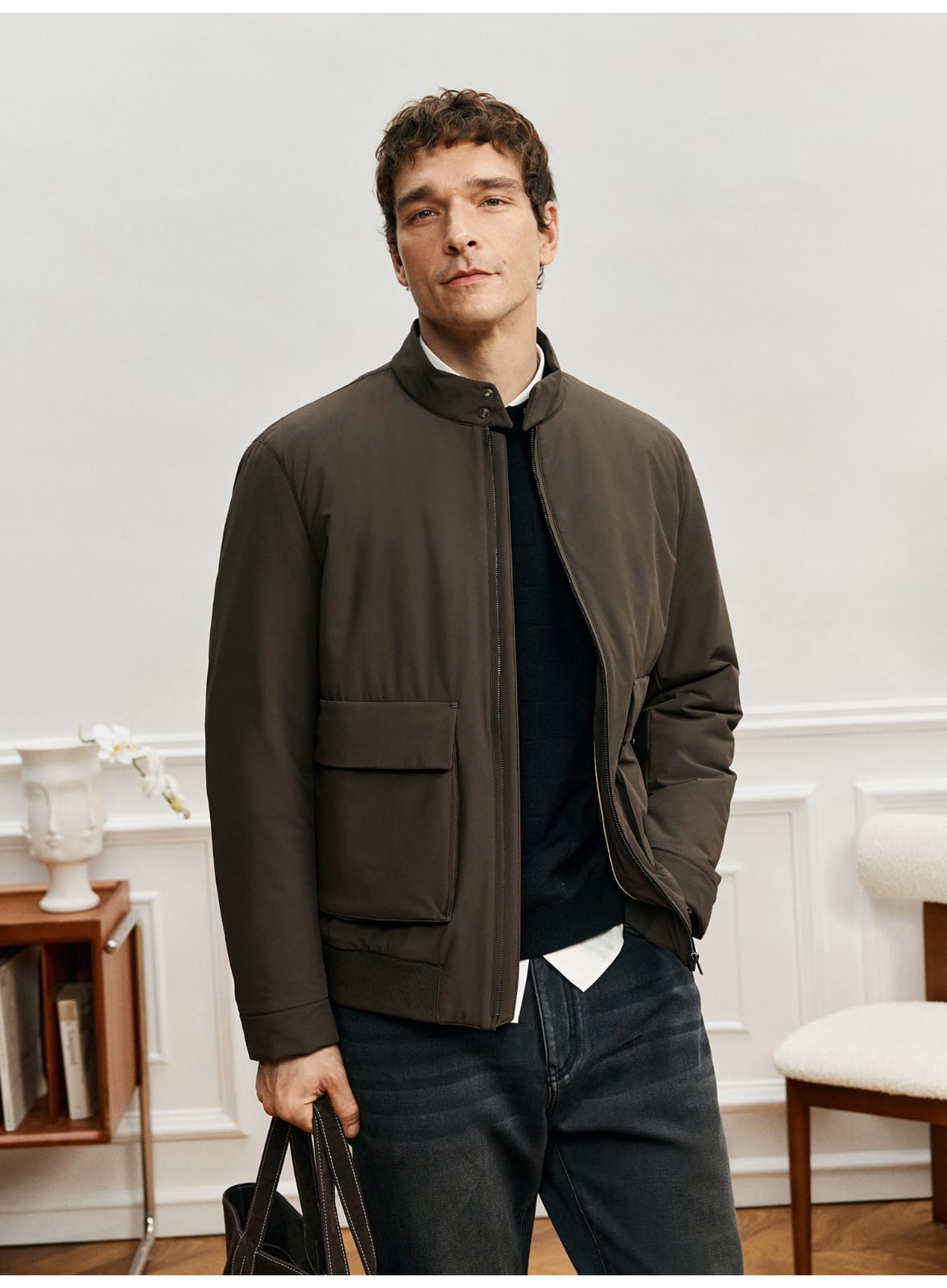 ITALIAN STYLE LIGHTWEIGHT THERMAL STAND COLLAR JACKET