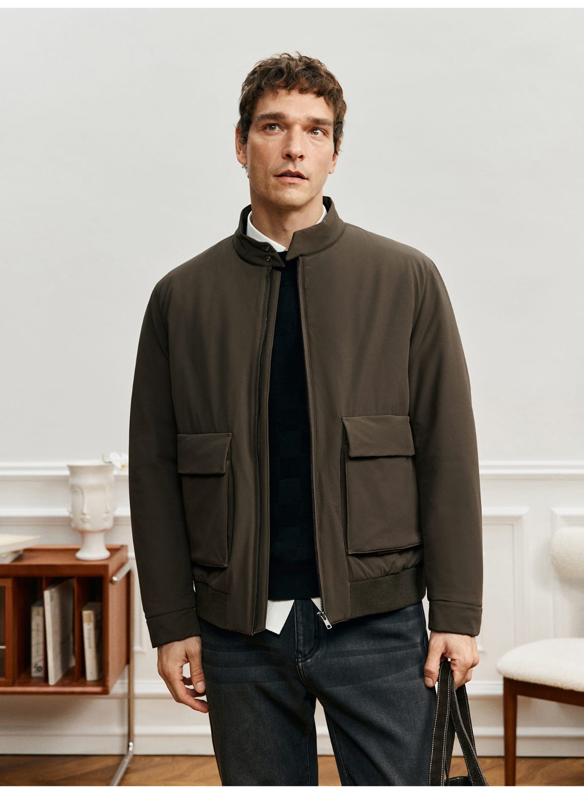 ITALIAN STYLE LIGHTWEIGHT THERMAL STAND COLLAR JACKET