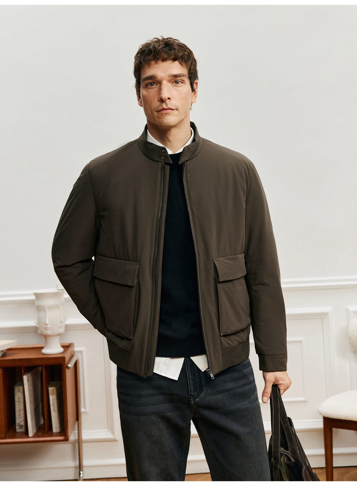 ITALIAN STYLE LIGHTWEIGHT THERMAL STAND COLLAR JACKET