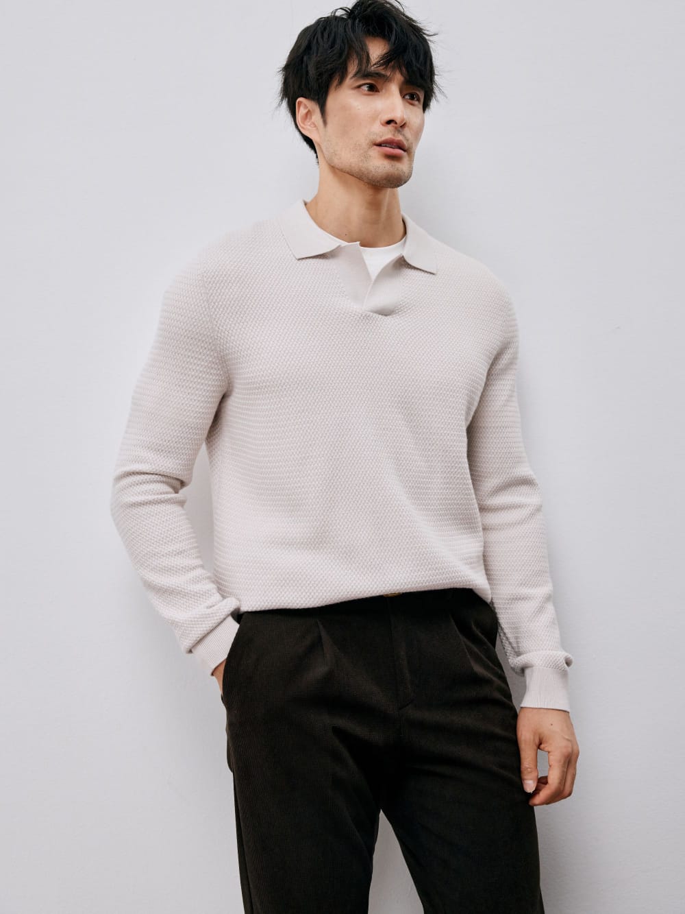 ELEGANT TASMANIAN WOOL CASHMERE WINTER POLO SWEATER