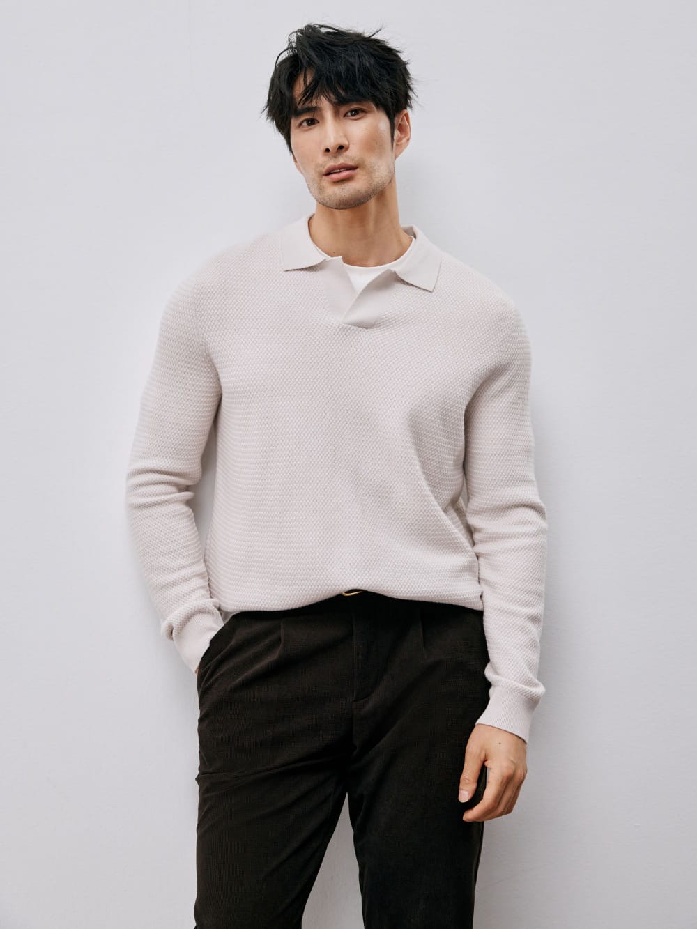 ELEGANT TASMANIAN WOOL CASHMERE WINTER POLO SWEATER