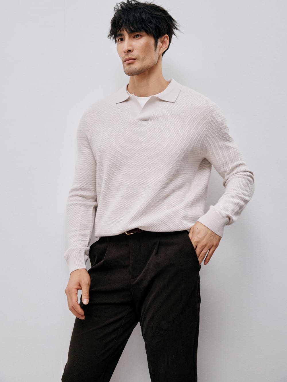 ELEGANT TASMANIAN WOOL CASHMERE WINTER POLO SWEATER