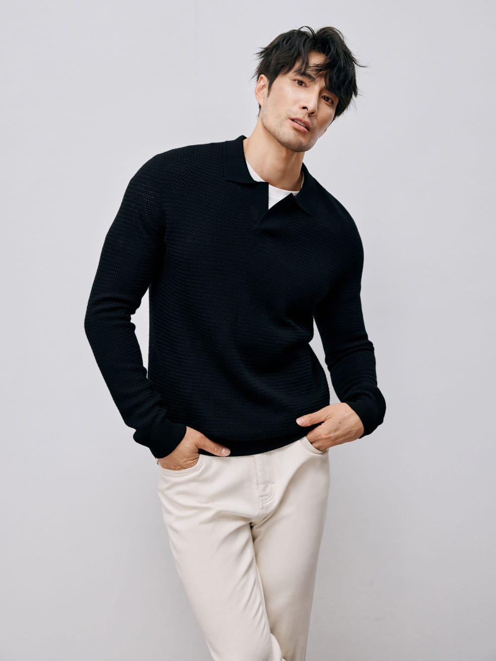 ELEGANT TASMANIAN WOOL CASHMERE WINTER POLO SWEATER