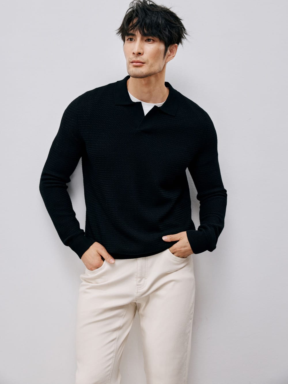 ELEGANT TASMANIAN WOOL CASHMERE WINTER POLO SWEATER