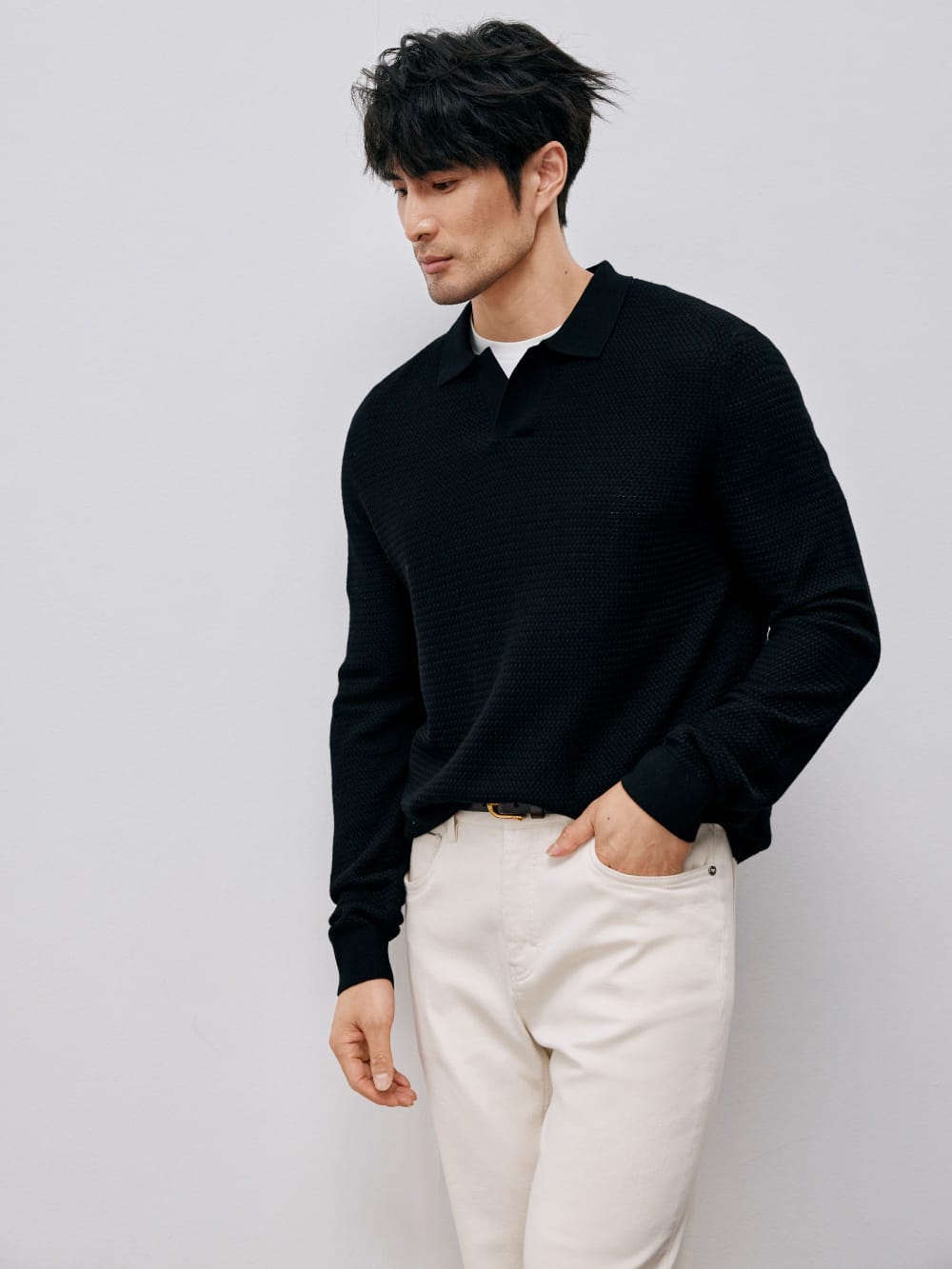 ELEGANT TASMANIAN WOOL CASHMERE WINTER POLO SWEATER