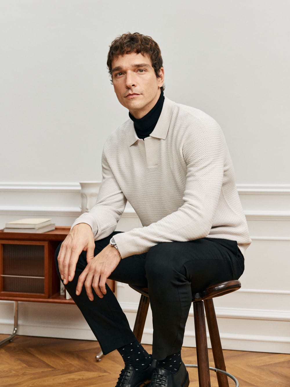 ELEGANT TASMANIAN WOOL CASHMERE WINTER POLO SWEATER