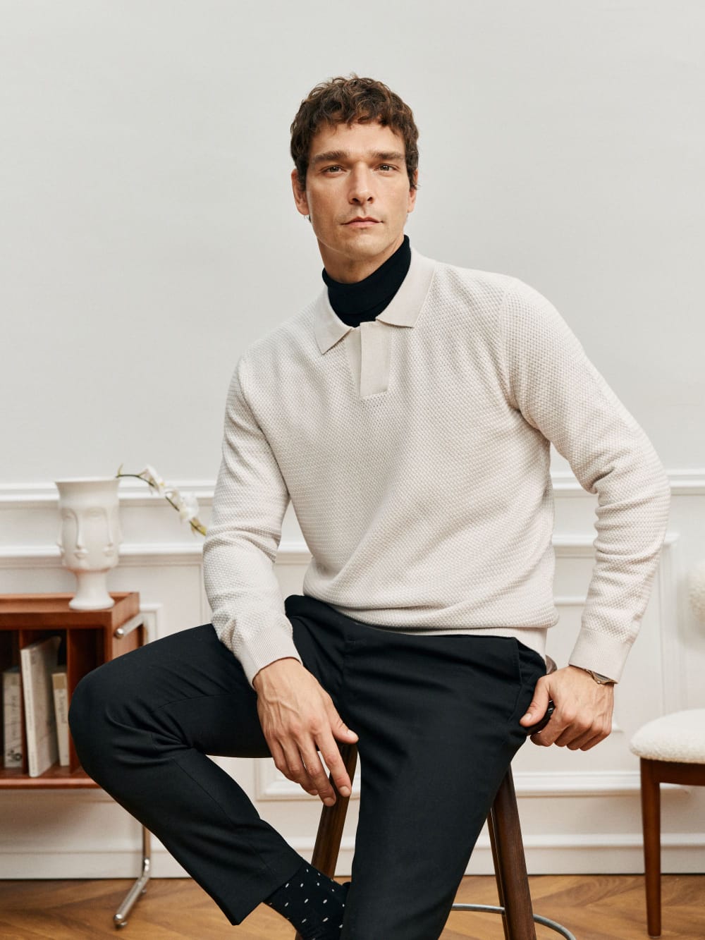 ELEGANT TASMANIAN WOOL CASHMERE WINTER POLO SWEATER